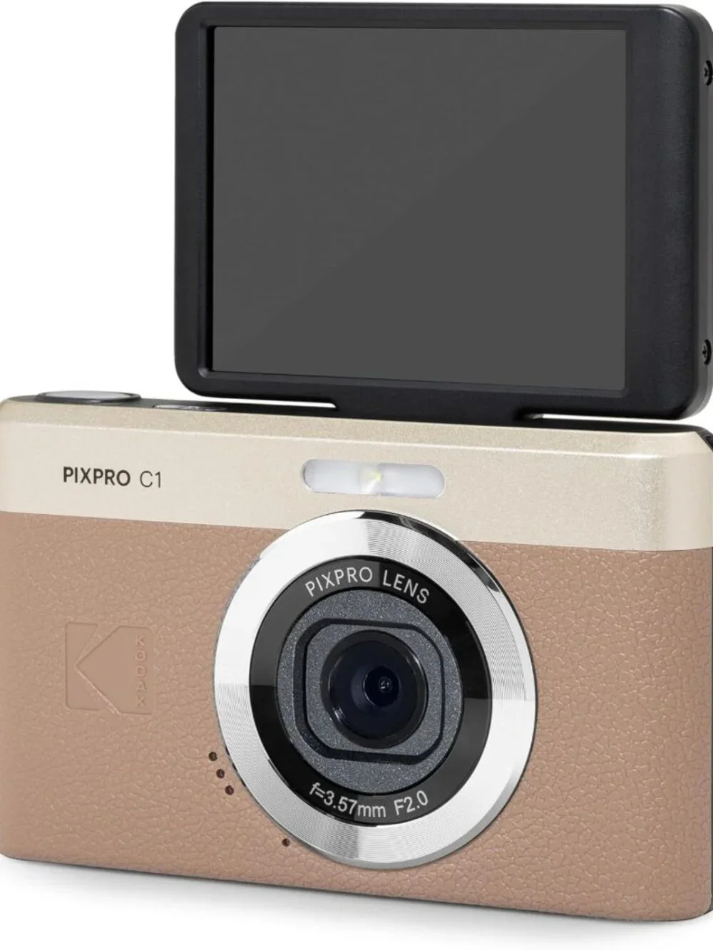 13MP Compact Digital Camera with 26mm Fixed Lens - Stylish Brown Design
